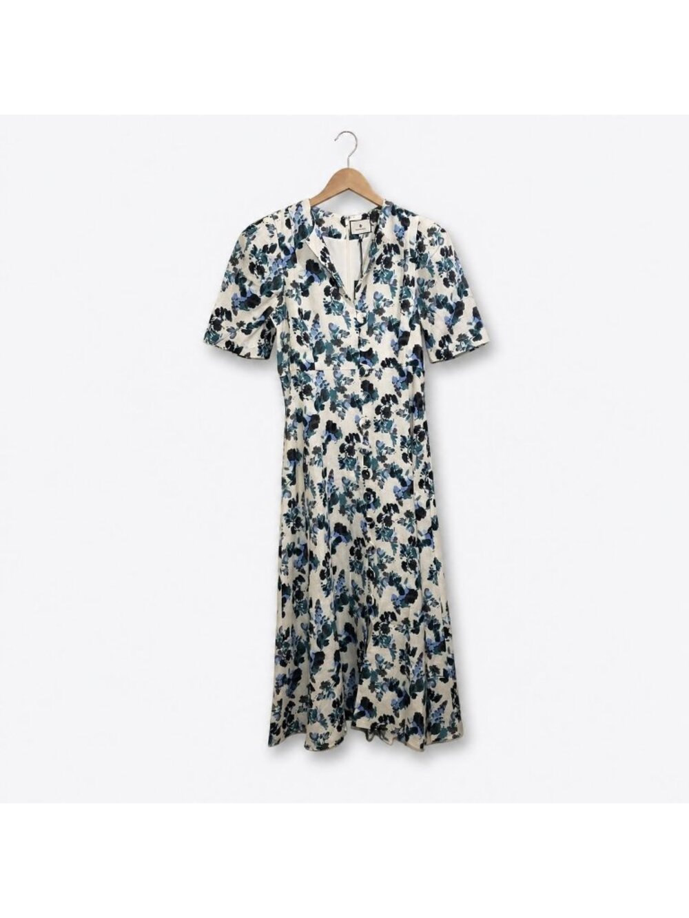 Tuckernuck Blue Blooms Linen Floral Dress Women’s Medium Button Front Midi NWT